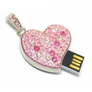 64GB USB флаш памет - розово сърце с кристали 