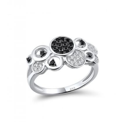 Пръстен Timeless luxury черен шпинел и бели кристали