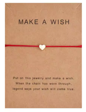 Гривна с Пожелание "Make a Wish" – Червен Конец със Златисто Сърце