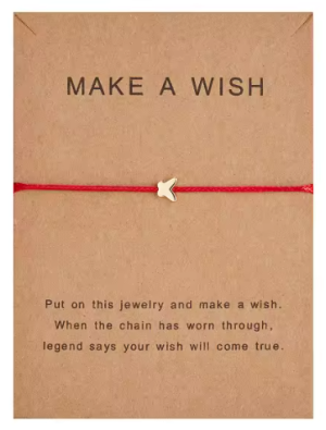 Гривна с Пожелание "Make a Wish" – Червен Конец със Златиста Пеперуда